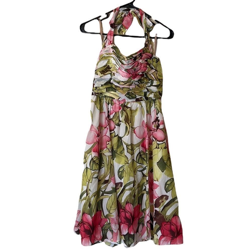 Tommy Bahama Silk Blend Halter Dress with Hawaiian Floral Prints Size 6